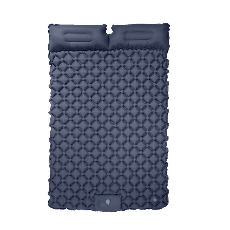 Outdoor double inflatable sleeping pad – with built-in pillow & pump, for camping, backpacking, hiking. Large-Navy Blue