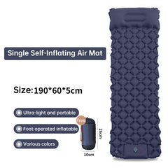 Outdoor double inflatable sleeping pad – with built-in pillow & pump, for camping, backpacking, hiking. Navy Blue
