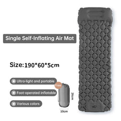 Outdoor double inflatable sleeping pad – with built-in pillow & pump, for camping, backpacking, hiking. Gray