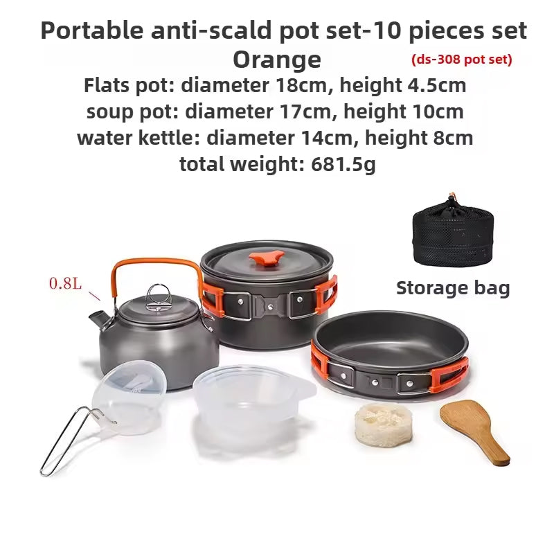 1-3 Person Camping Cookware Set: Light, Portable Pot & Pan in Carrying Bag, Ideal for Outdoor Trips Orange