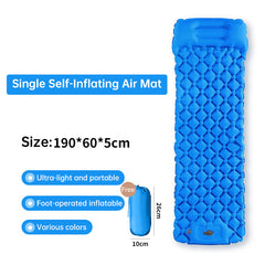 Outdoor double inflatable sleeping pad – with built-in pillow & pump, for camping, backpacking, hiking. Blue