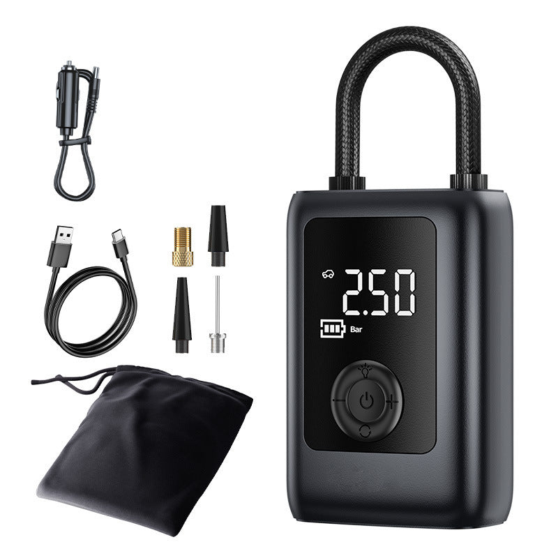 150PSI Rechargeable Electric Tire Pump with Light & LCD: for cars, bikes Black