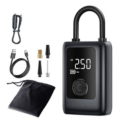 150PSI Rechargeable Electric Tire Pump with Light & LCD: for cars, bikes Black