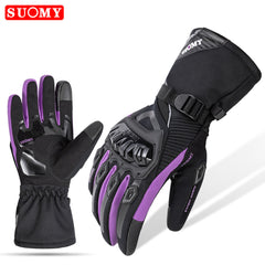 Motorcycle waterproof, windproof, warm winter touch-screen motorcycle riding gloves hand guards anti-fall thick long gloves Purple