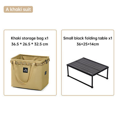 Outdoor Camping Portable Folding Storage Bag Equipment Tent Camping Cutlery Square Organizer Box Khaki 2-piece set