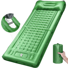 Outdoor thicken self-inflating camping mattress: ultralight, with built-in pump, ideal for travel, hiking, fishing. Green