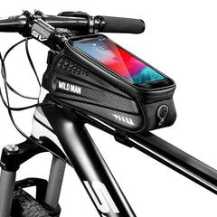 WILD MAN Hard shell bicycle bag front beam bag mountain bike phone touch screen upper tube bag saddle bag riding equipment Black